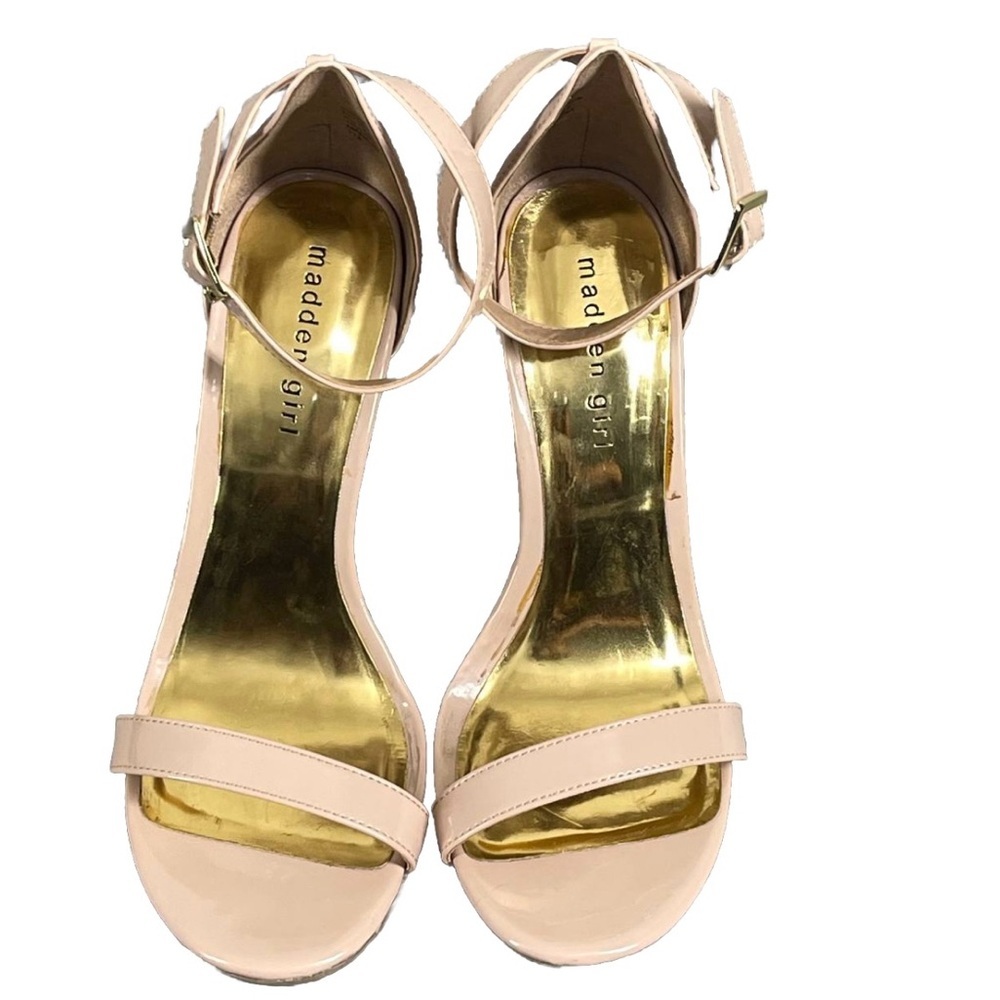 Madden Girl Womens Dafney Nude Cream Stiletto Peeptoe Ankle Strap Size 10M